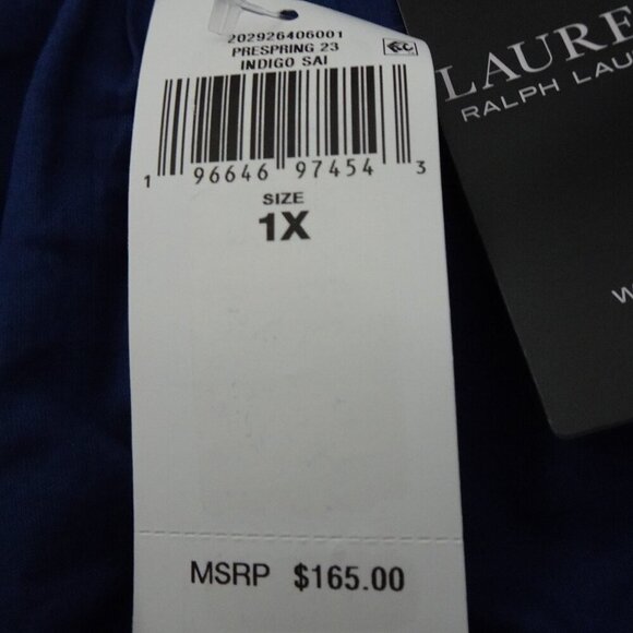 Ralph Lauren Cotton Tassel Tie Top Women's Plus Size 1X Blue Peasant Jacquard - Picture 6 of 8